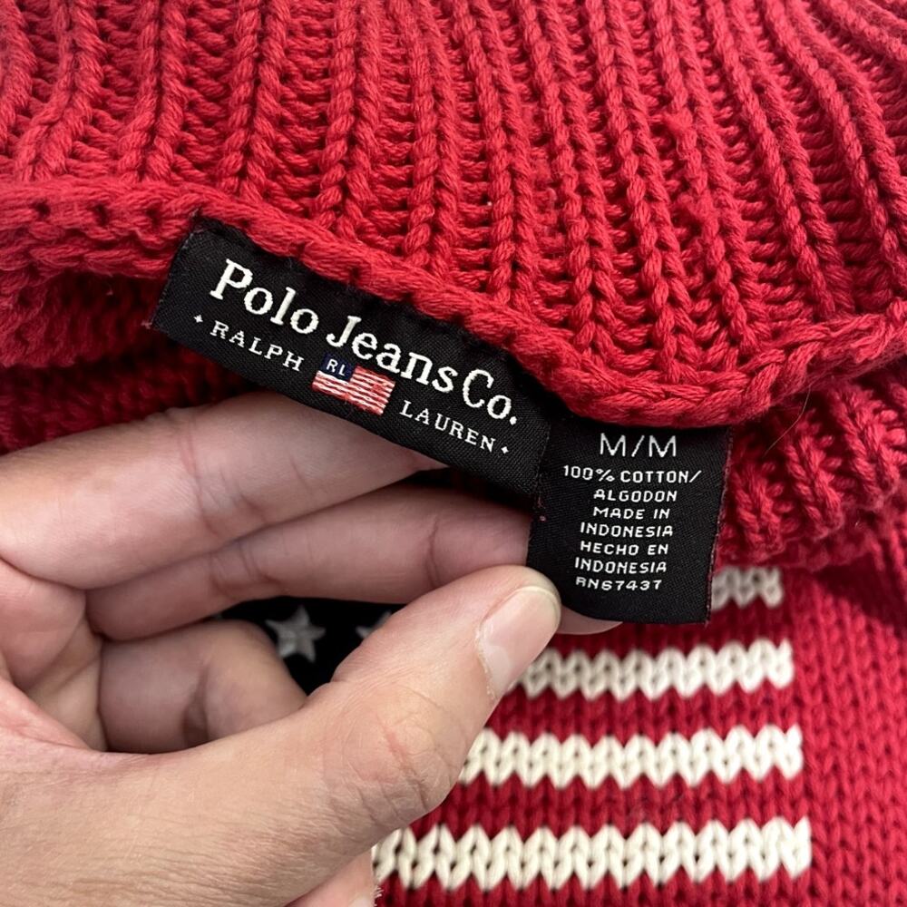 Vintage Polo Jeans Co Ralph Lauren USA Flag Turtleneck Sweater Red Women's Med - Picture 4 of 6